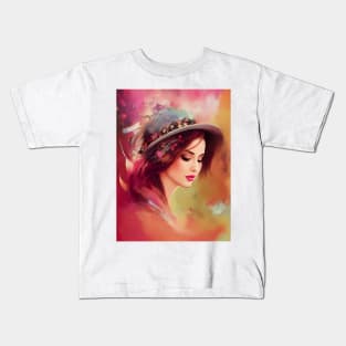 Abstract Paint Smear Young Woman Colorful Fall Floral Kids T-Shirt